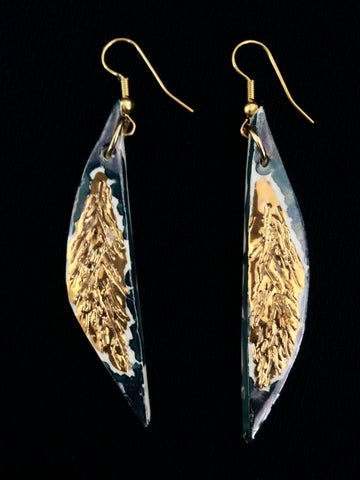 SOLD Teal overlay with 22kt yellow gold ling earrings