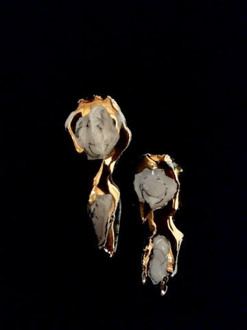 Earrings Post 22kt Yellow Gold with Marble Effect Platinum