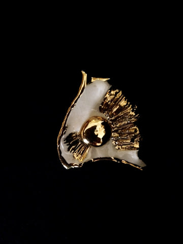 Pin Cream with 22kt Yellow Gold Hand Carved