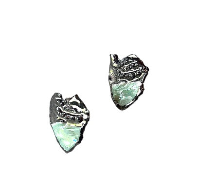 Seafoam Green and 22 kt White Gold small leaf like. Post backs