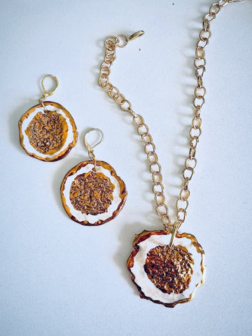 Earring and Necklace set White with Yellow Gold