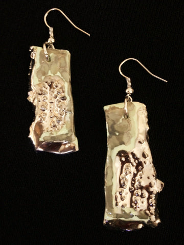 SOLD Seafoam Green & 22kt White Gold Hand Carved Earrings