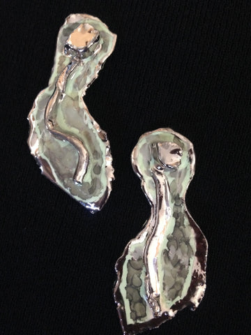 Seafoam Green & 22kt White Gold Abstract Earrings