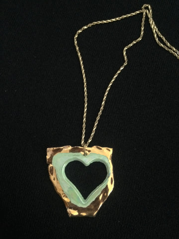 Heart necklace Seafoam Green & 22kt yellow gold