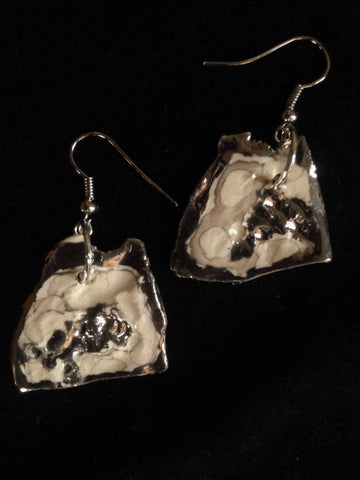 SOLD Earrings Hand Carved 22kt White Gold & Platinum