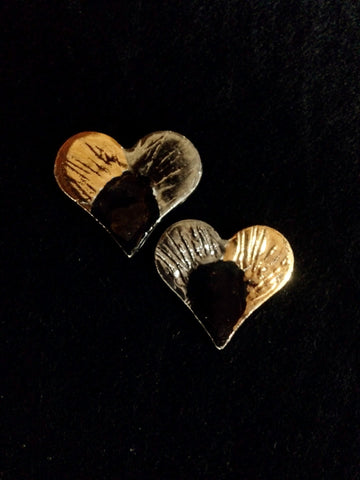 SOLD -Heart Earrings Hand Carved 22kt Yellow & WhiteGold