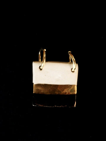 Necklace Hand Carved 22kt Yellow Gold Black and White, Square
