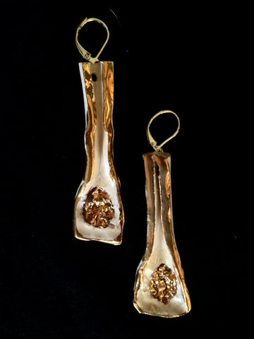SOLD Earrings Hand Carved 22kt Yellow Gold Long with Flower