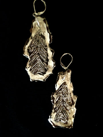 Earrings Hand Carved 22kt White Gold & Marble Feather Look