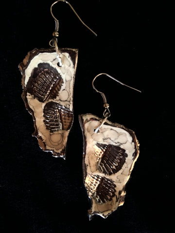 SOLD Earrings Seashell Impression hand sculpted marbled platinum and 22kt white gold