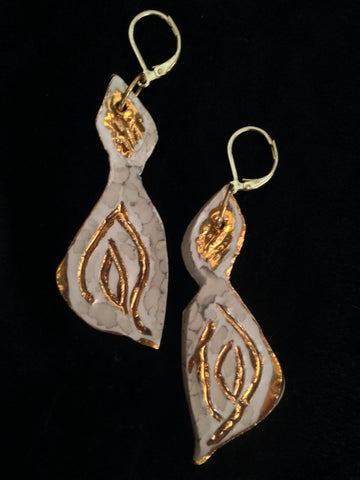 SOLD Earrings Hand Carved Leaf Look 22kt Yellow Gold