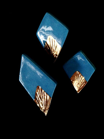 SOLD Set Earring & Pin Royal Blue & 22kt Yellow Gold