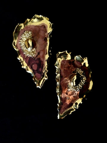Earrings Large Salmon &  Marble Effect Overlay 22kt Yellow Gold