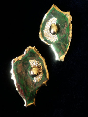 Earrings Statement Piece Signature Design Emerald Green with 22kt yellow gold