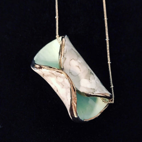 Necklace Folded Seafoam Green with Marbled Platinum