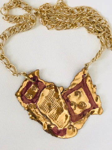 Burgundy Sculpted Necklace with 22kt Gold