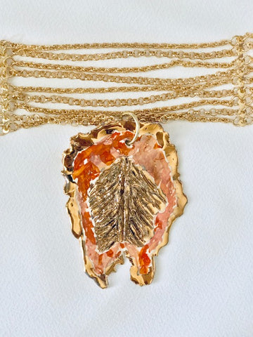 SOLD --- Necklace Orange and 22kt Yellow Gold Overlay