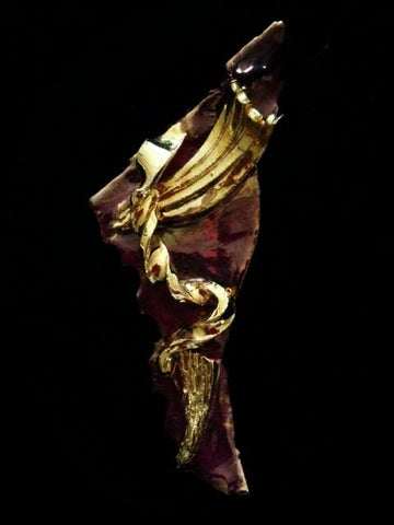 NOT FOR SALE Collector Sculpture Pin one of a kind Burgundy with 22kt Yellow gold